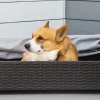 Domek dla psa rattanowy ze składanym dachem PE-Rattan brązowy + biały Pawhut(m-9)