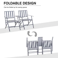 Outsunny 2 Seat Garden Chair Bench Folding Loveseats Jack and Jill Seat w/Coffee Table Outdoor Patio(m-4)