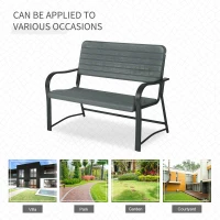 Outsunny Metal Frame 2 Seater Bench-Black, Atrovirens Slat(m-6)