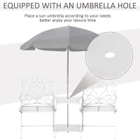 Outsunny Metal Bench With Table, 160Lx61Wx96H cm-White(m-5)