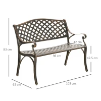 Outsunny Cast Aluminium Outdoor Garden Bench 2 Seater Antique Patio Loveseat, Bronze(m-3)