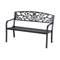 Outsunny 2-Seater Garden Bench, Steel-Black(m-1)