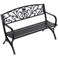 Outsunny 127L x 60W x 85H cm Powder Coated Garden Bench for Patio Backyard, Steel-Black(m-10)