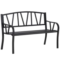 Outsunny 2-Seater Garden Bench Metal Loveseat w/ Decorative Backrest Ergonomic Armrest(m-1)