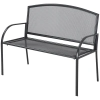 Outsunny Metal Outdoor Bench, 2 Seater Outdoor Furniture Chair, Loveseat for Patio, Park, Porch and Lawn, Grey(m-12)