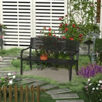 Outsunny 2 Seater Metal Garden Bench Garden Park Porch Chair Outdoor Patio Loveseat Seat Mesh Net Backrest Black(m-10)