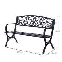 Outsunny 127L x 60W x 85H cm Powder Coated Garden Bench for Patio Backyard, Steel-Black(m-3)