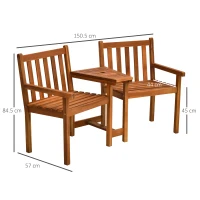 Outsunny Acacia Wood 2-Seater Outdoor Garden Armchair Bench w/ Table(m-3)