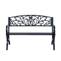 Outsunny 127L x 60W x 85H cm Powder Coated Garden Bench for Patio Backyard, Steel-Black(m-9)