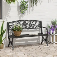 Outsunny 127L x 60W x 85H cm Powder Coated Garden Bench for Patio Backyard, Steel-Black(m-2)
