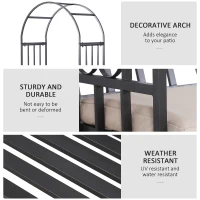 Outsunny Metal Frame Bench W/Arch, 114Lx60Wx206H cm-Grey(m-5)