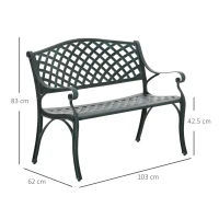 Outsunny Cast Aluminium Garden Bench 2 Seater Antique Loveseat for Outdoor Patio Porch Park, Verdigris(m-3)
