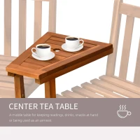 Outsunny Acacia Wood 2-Seater Outdoor Garden Armchair Bench w/ Table(m-5)