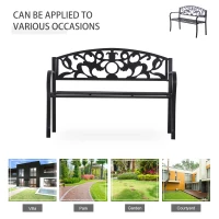 Outsunny Metal Frame Bench, 128Lx50Wx91H cm, Net Weight 12kg-Black(m-6)
