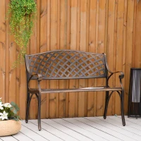 Outsunny Cast Aluminium Outdoor Garden Bench 2 Seater Antique Patio Loveseat, Bronze(m-10)