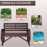 Outsunny Fir Logs Love Seats with Wheel-Shaped Armrests, Large Load-Bearing Chair, Natural Wood Grain(m-7)