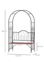 Outsunny Garden Arch Bench Outdoor Patio Trellis Arbor for Climbing Plant Antique Black(m-3)