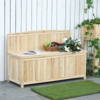 Outsunny Wood Storage Bench for Patio Furniture, Outdoor Garden Seating Tools(m-2)