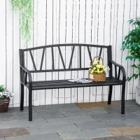 Outsunny 2-Seater Garden Bench Metal Loveseat w/ Decorative Backrest Ergonomic Armrest(m-2)