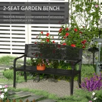 Outsunny 2 Seater Metal Garden Bench Garden Park Porch Chair Outdoor Patio Loveseat Seat Mesh Net Backrest Black(m-4)