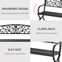 Outsunny 127L x 60W x 85H cm Powder Coated Garden Bench for Patio Backyard, Steel-Black(m-5)