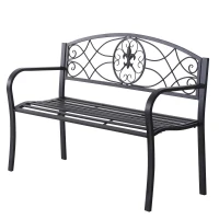 Outsunny Metal Frame Bench, 128Lx50Wx91H cm-Black(m-1)