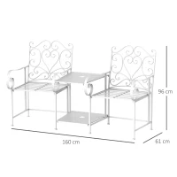 Outsunny Metal Bench With Table, 160Lx61Wx96H cm-White(m-3)