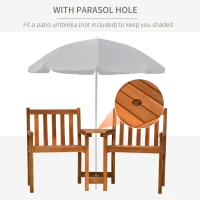 Outsunny Acacia Wood 2-Seater Outdoor Garden Armchair Bench w/ Table(m-4)