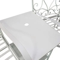 Outsunny Metal Bench With Table, 160Lx61Wx96H cm-White(m-8)