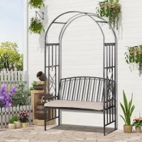 Outsunny Metal Frame Bench W/Arch, 114Lx60Wx206H cm-Grey(m-10)
