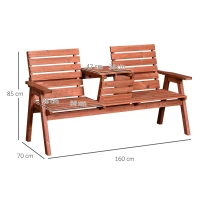 Outsunny Fir Wood Convertible 2 to 3 Seater Outdoor Garden Bench Wood Tone(m-3)