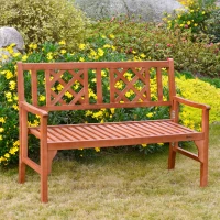 Outsunny Foldable Garden Bench, 2-Seater Patio Wooden Bench, Loveseat Chair with Backrest and Armrest for Patio, Porch or Balcony, Brown(m-11)