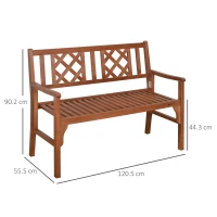 Outsunny Foldable Garden Bench, 2-Seater Patio Wooden Bench, Loveseat Chair with Backrest and Armrest for Patio, Porch or Balcony, Brown(m-3)