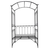 Outsunny Garden Metal Frame Bench W/Arch for Various Climbing Plant, 115Lx50Wx203H cm-Black(m-12)