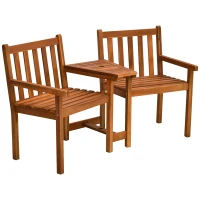 Outsunny Acacia Wood 2-Seater Outdoor Garden Armchair Bench w/ Table(m-1)
