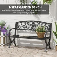 Outsunny 127L x 60W x 85H cm Powder Coated Garden Bench for Patio Backyard, Steel-Black(m-4)