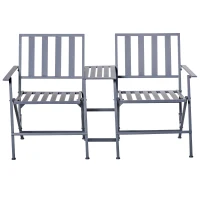 Outsunny 2 Seat Garden Chair Bench Folding Loveseats Jack and Jill Seat w/Coffee Table Outdoor Patio(m-12)