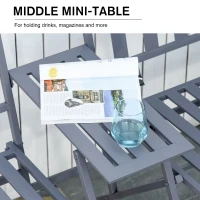 Outsunny 2 Seat Garden Chair Bench Folding Loveseats Jack and Jill Seat w/Coffee Table Outdoor Patio(m-5)