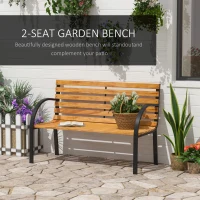Outsunny Garden Bench, 122Lx60Wx80H cm-Steel/Wood(m-4)