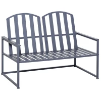 Outsunny Steel Patio Garden Bench Loveseats for Outdoors Park Yard Slatted Design Grey(m-12)