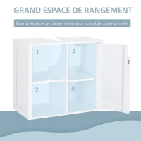 HOMCOM Meuble salle de bain sous lavabo suspendu mural - meuble sous-vasque - placard 1 porte avec étagère - double niche - dim. 60L x 30l x 54H cm - MDF blanc(m-4)