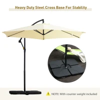 Outsunny 3m Overhanging Garden Parasol, with Cross Base - Beige(m-7)