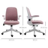 Vinsetto Cadeira de Escritório Giratória Função de Inclinação Altura Ajustável Ergonômica com Apoio de Braço Elevavel Carga 120 kg62,5x60x94-104 cm Rosa(m-4)