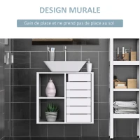 HOMCOM Meuble salle de bain sous lavabo suspendu mural - meuble sous-vasque - placard 1 porte avec étagère - double niche - dim. 60L x 30l x 54H cm - MDF blanc(m-6)