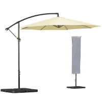 Outsunny 3m Overhanging Garden Parasol, with Cross Base - Beige(m-1)