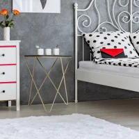 HOMCOM Table Basse Table d'appoint Bout de Canapé Ronde Ø 43 x 48H cm Bois Noir métal doré(m-4)