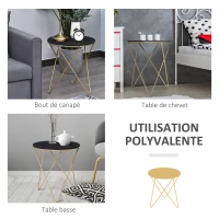 HOMCOM Table Basse Table d'appoint Bout de Canapé Ronde Ø 43 x 48H cm Bois Noir métal doré(m-7)