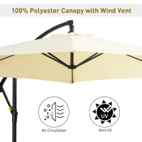 Outsunny 3m Overhanging Garden Parasol, with Cross Base - Beige(m-4)