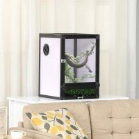 PawHut Terrarium vivarium boîte pour reptiles 32 x 32 x 46 cm avec passe-câble, fond en ABS, plateau amovible noir(m-2)