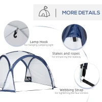 Outsunny Dome Tent for 6-8 Person, Camping Tent with 4 Zipped Mesh Doors, Removable Oxford Cloth, Lamp Hook, Portable Carry Bag, White and Blue(m-6)